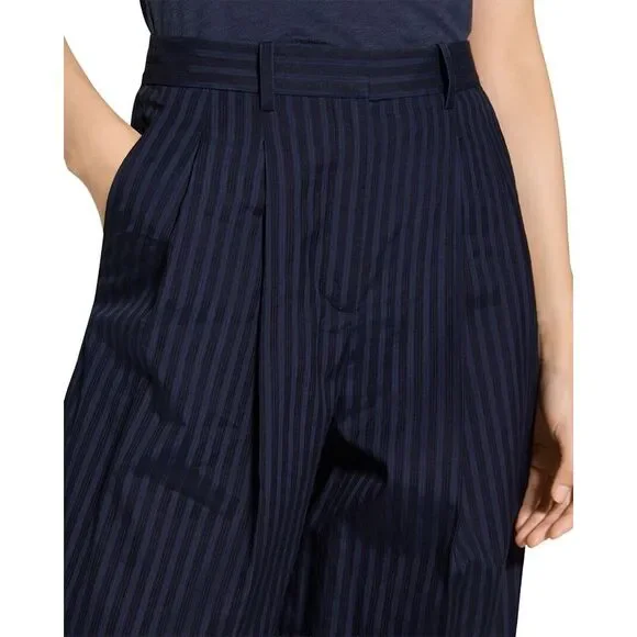 Theory WomensDouble-Pleat Linen-Blend Pant, Blue